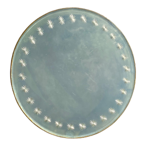 Vintage 1940s Beveled Round Mirror With Hand Etched Stars, 16 Inch