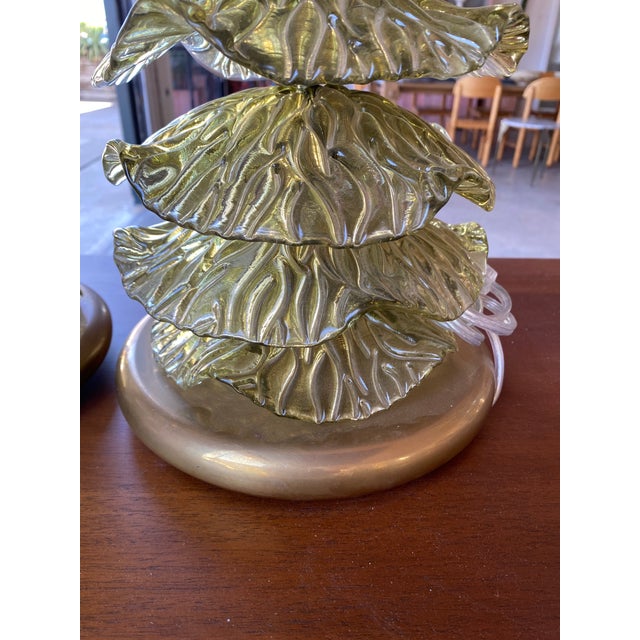 Modern Murano Style Ruffle Glass Lamps in Olive Green - a Pair For Sale - Image 3 of 5