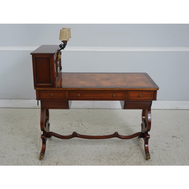 Age: c1950s Details: French Empire or Regency Style Rosewood Banded Border Attached Brass And Iron Lights Faux Drawers on...