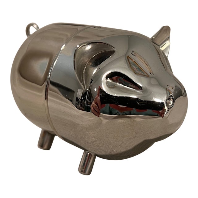 Mid-Century Modern Chrome Metal Piggy Coin Bank For Sale