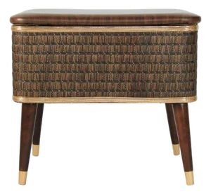 Mid-Century Sewing Basket Stool With Tapered Wooden Legs