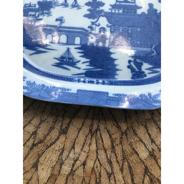 Large Antique Blue and White Transfer Ware Platter For Sale - Image 4 of 6