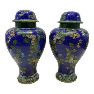 Vinage Chinese Cloisonné Ginger Jars Converted to Lamp Bodies - a Pair For Sale