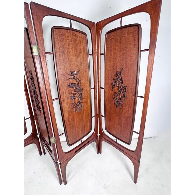 Wood C. 1960s Modernist Danish Teak Four Panel Room Divider / Folding Screen For Sale - Image 7 of 10