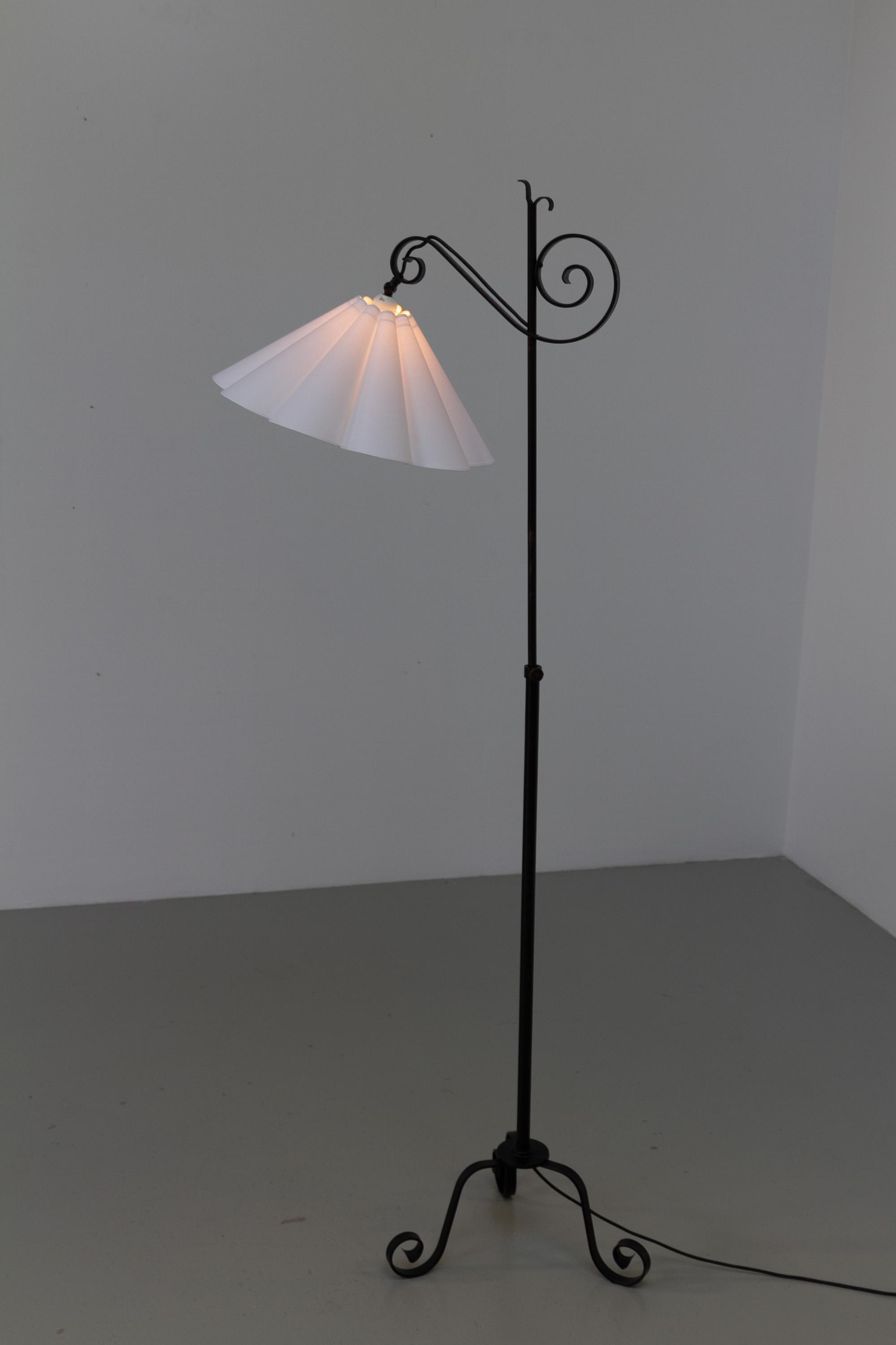 Art Deco Danish Tripod Floor Lamp in Wrought Iron, 1940s | Chairish