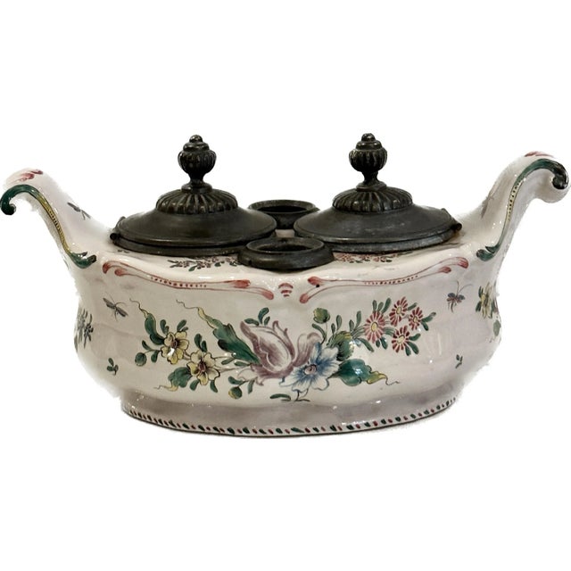 Mid 19th Century Rare Antique Mid-19th C Veuve Perrin France Pottery Inkwell For Sale - Image 5 of 5