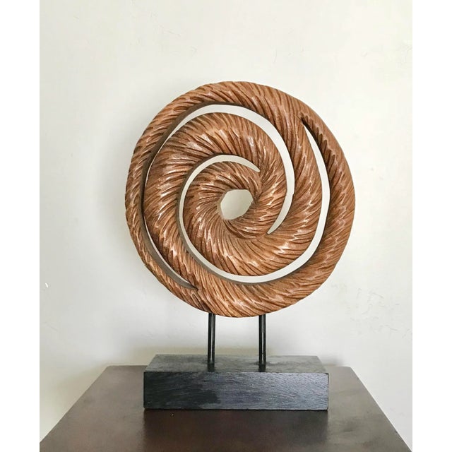 Early 21st Century Natural Wood Swirl Sculpture on Stand For Sale - Image 5 of 5