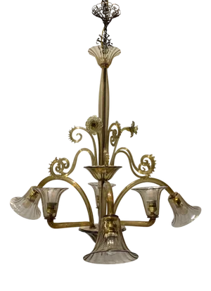 Vintage Amber Murano Glass Chandelier attributed to the Seguso Company, 1930s
