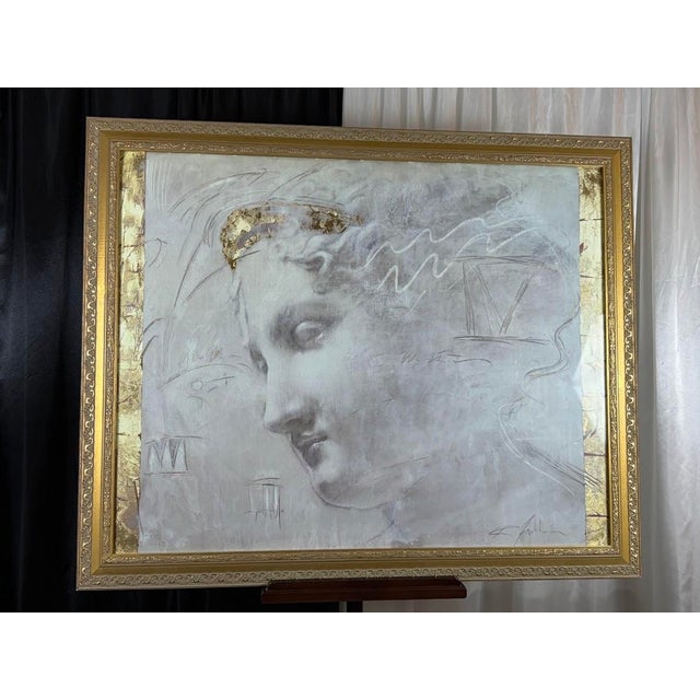 Vintage Large Richard Franklin "Song of Athena" Framed Fine Art Canvas Print, Gilded Hand-Applied Gold Leaf, Neoclassical Statement Wall Decor For Sale - Image 4 of 8