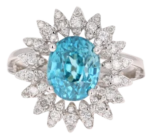 4.74 Carat Blue Zircon Diamond White Gold Cocktail Ring, Size 7