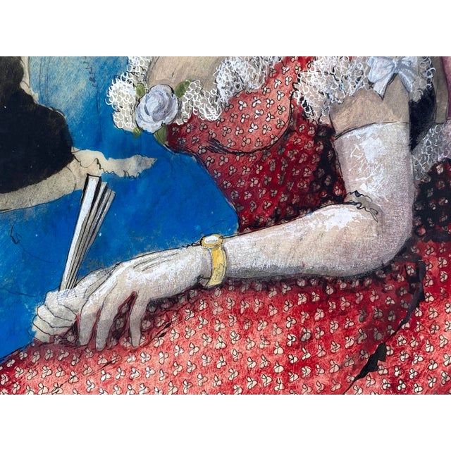 Erhard Klepper, Portrait of a Lady in a Red Dress, Mixed Media on Transparent Paper, 1953 For Sale - Image 3 of 9