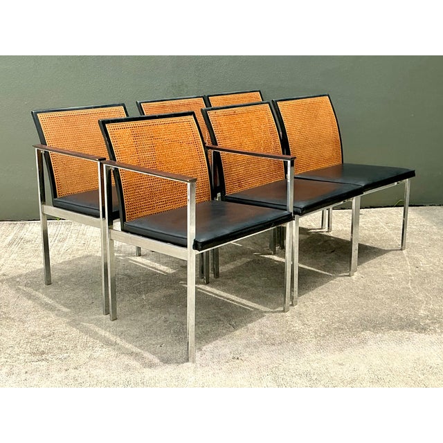 Mid 20th Century Vintage Paul McCobb for Lane Chrome Frame and Cane Dining Chairs - Set of 6 For Sale - Image 5 of 18