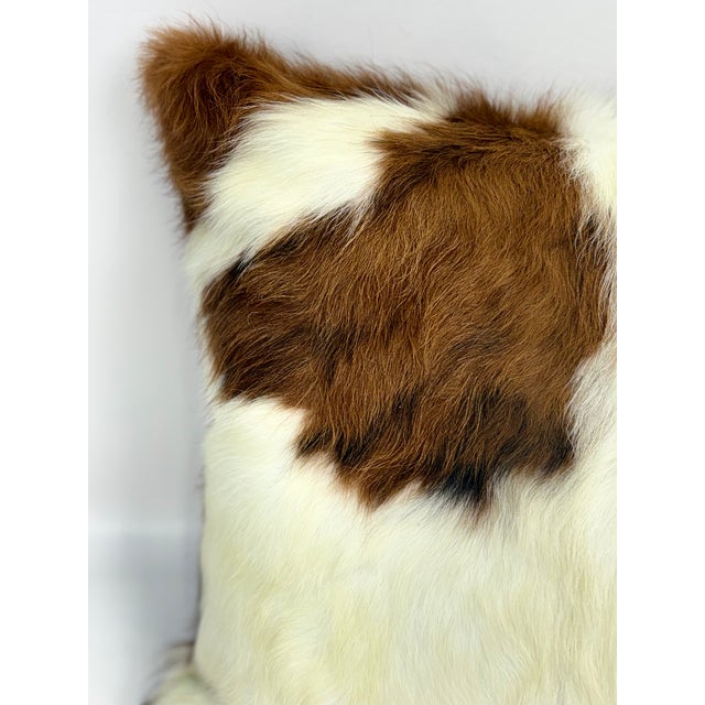 Animal Skin 16x16 Tri-Color Premium Long-Haired Colombian Cowhide Pillow Cover – Handcrafted by Pablo Sota Designs For Sale - Image 7 of 9