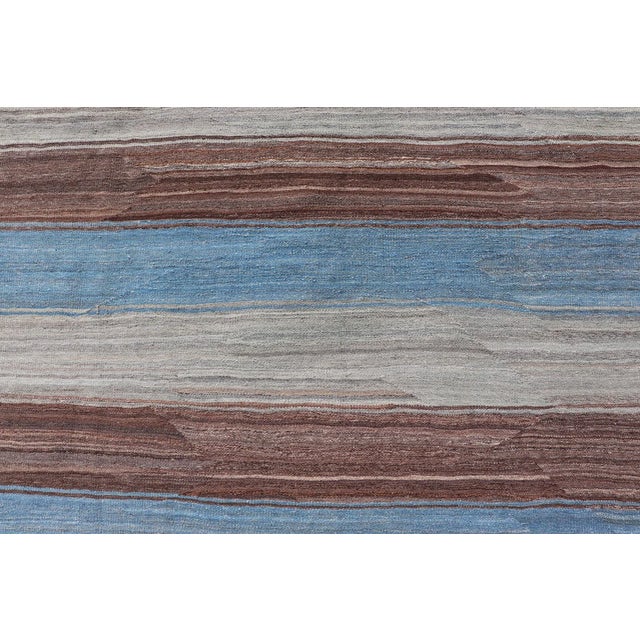2020s Kilim Rug With Horizontal Stripes in Blue, Brown, and Soft Gray 8'4 X 11'10 For Sale - Image 5 of 13
