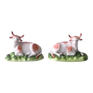 Antique English Cows Chelsea Porcelain, Set/Pair