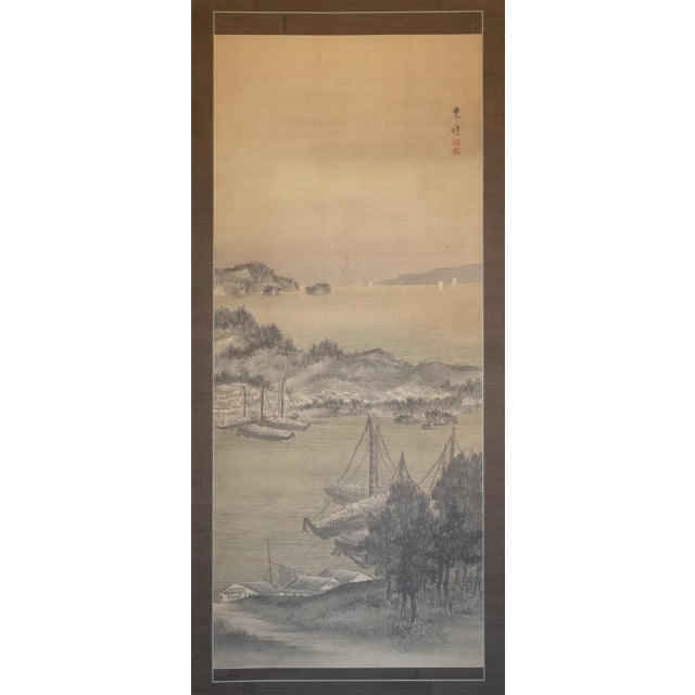 Japanese XL "Seascape" by Matsunami Tōsui, Taisho Era Japanese Monochrome Scroll Painting For Sale - Image 3 of 18
