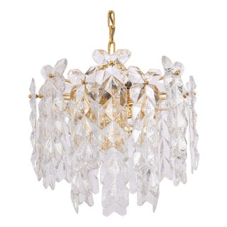 Large Palma Chandelier in Gilt Brass and Crystal Glass from Kalmar, Austria, 1970s For Sale