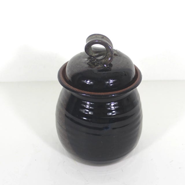 Beautiful vintage handmade, covered studio pottery dish, pot, jar or canister. Add to your Bohemian kitchen decor, open...
