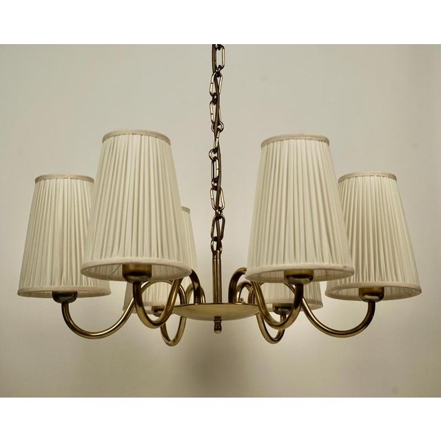 Six-Arm Chandelier in Brass with Silk Shades by Josef Frank for Oswald Haerdtl, 1935 For Sale - Image 3 of 16
