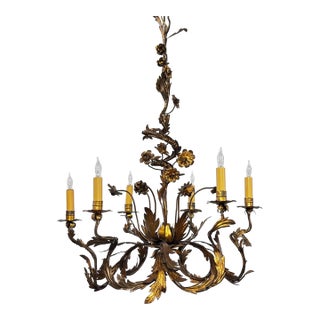 18th Century Italian Tole Painted and Gilt Candle Chandelier For Sale