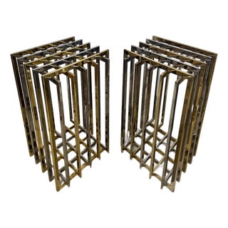 Pierre Cardin Mixed Metal Geometric Grid Pedestal Bases - A Pair For Sale