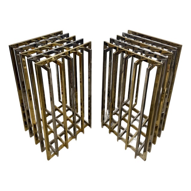 Pierre Cardin Mixed Metal Geometric Grid Pedestal Bases - A Pair For Sale