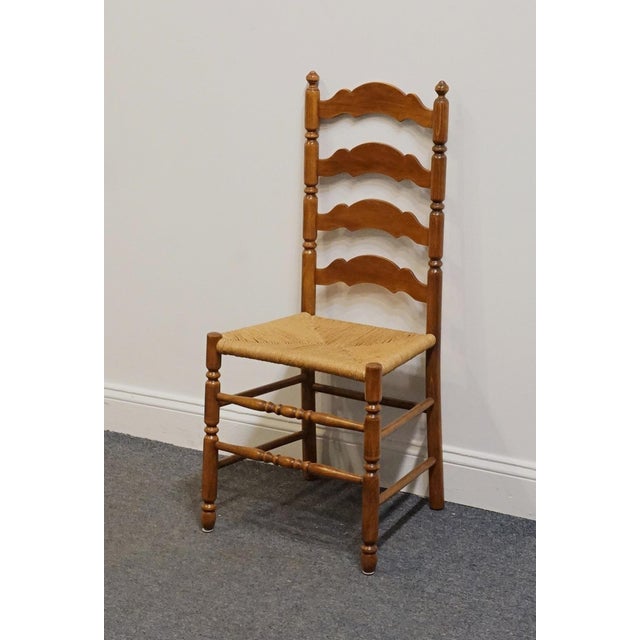 HIGH END VINTAGE Solid Hard Rock Maple Colonial Early American Ladder Back Dining Side Chair w. Rush Seat Believed to be...