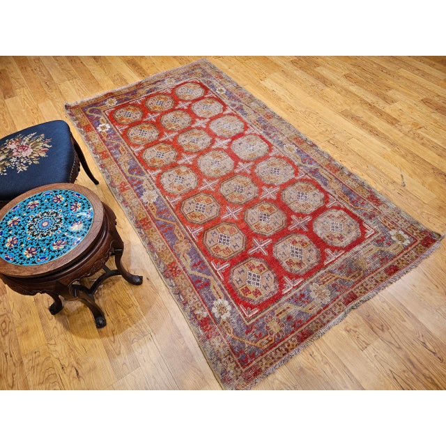 Brown 19th Century Khotan Rug in Allover Geometric Pattern in Red, Lavender, Ivory, Green For Sale - Image 8 of 16