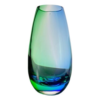 Blue and Green Aurora Borealis Style Glass Teardrop Vase, 1990s For Sale