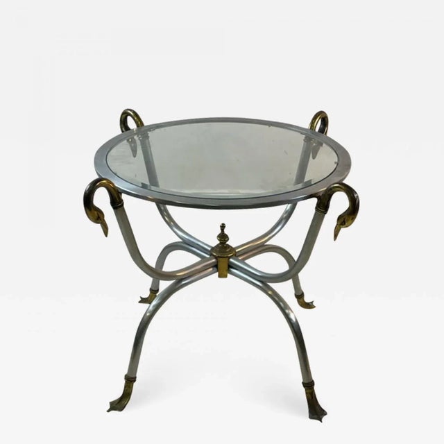 1960s Maison Jansen Modernist Steel & Brass Swan Head Side Table For Sale - Image 10 of 10
