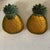 Pair of majolica glazed pineapple dishes. 12” by 6”. Coastal tropical home decor accent.
