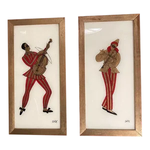 Mid 20th Century Mid-Century Modern Reverse Painted on Glass Wall Art, Framed - Set of 2