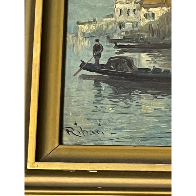 Hollywood Regency Late 19th Century Rudolf Ribarz (1848–1904) signed "Ribati" Impressionist Venice Canal Gondola Signed Painting in Ornate Gold Frame For Sale - Image 3 of 12