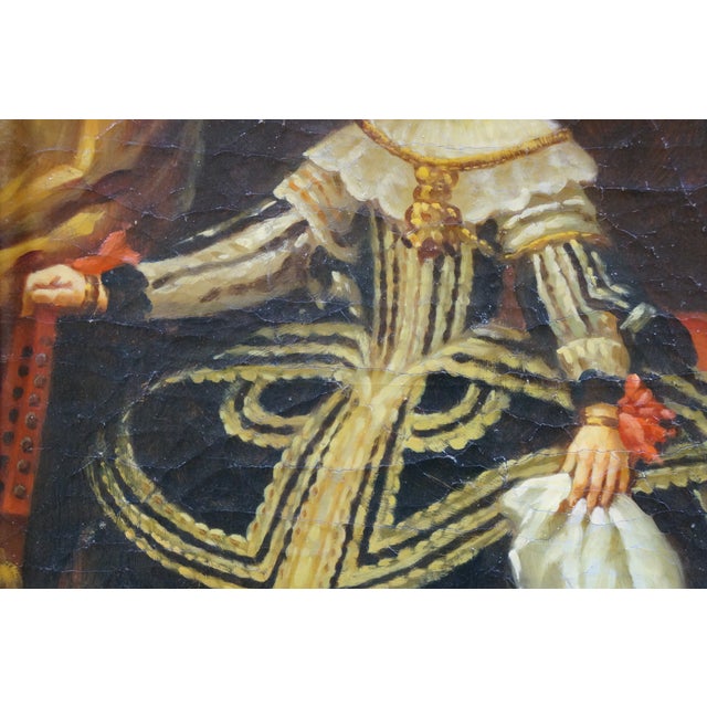 Late 20th Century Portrait of Queen Mariana of Austria Oil Painting After Diego Velazquez 28" For Sale - Image 11 of 12