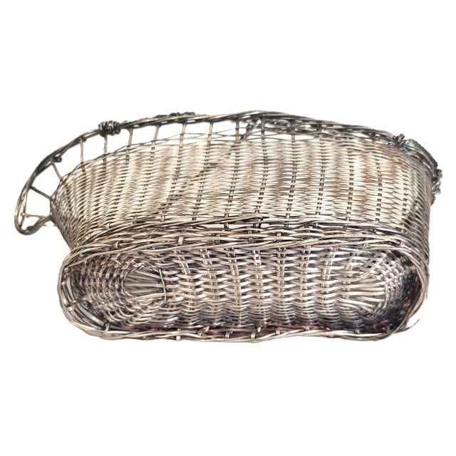 Vintage French Modern Woven Silver Plated Handled Wine Cradle Basket For Sale - Image 10 of 10