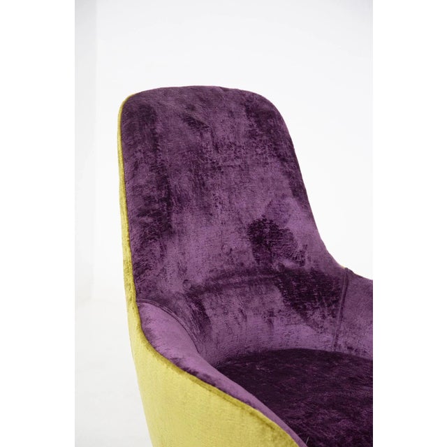 Set of Vintage Wooden Armchairs in Purple and Green Velvet For Sale - Image 6 of 11