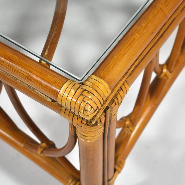 McGuire Rattan Coffee Table with Glass Top For Sale - Image 9 of 9