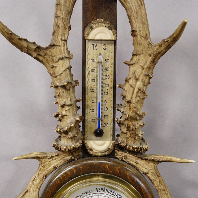 Vintage Rustic Weather Station With Antlers For Sale - Image 4 of 4