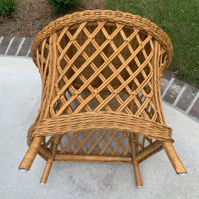 Camel 1980s Vintage Oval Rattan Wicker Cane Side Table For Sale - Image 8 of 13