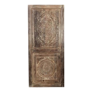 Rustic Carved Floral Carved Sliding Barn Door For Sale