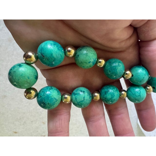 Turquoise and Gold Tone Beaded Necklace by Matthew Izzo For Sale - Image 4 of 4
