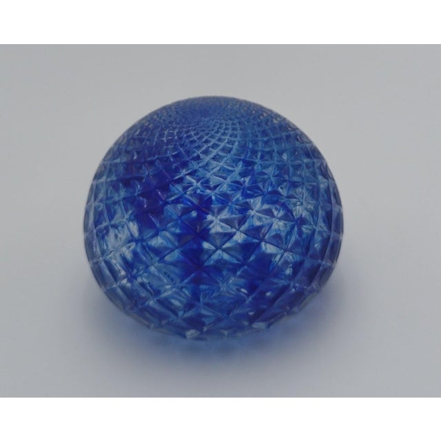 Contemporary Vintage Handblown Cobalt Blue Cut Glass Paperweight, Signed & Dated 2002 For Sale - Image 3 of 11