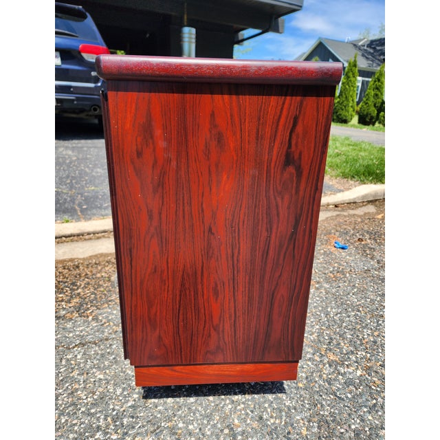 Stunning Vintage Skovby Mid-Century Modern Rosewood Credenza | Danish Modern 3-Door Buffet | Sleek Storage Cabinet For Sale - Image 11 of 18
