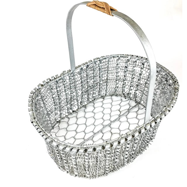 90s Artisan Silver Tone Zinc Top Handle Egg Basket For Sale - Image 13 of 13
