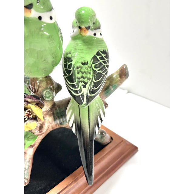 Late 20th Century Mid Century Porcelain Parakeet Sculpture – Chinoiserie Bird Figurine on Wood Base For Sale - Image 5 of 12