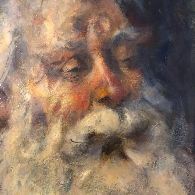 1930s Oil on Board of Talmudic Scholar Attributed to Cydney Grossman For Sale - Image 5 of 10
