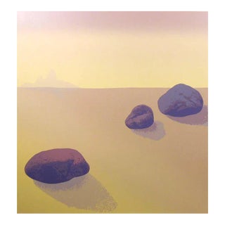 Minimalistic Serigraph Art Print, "Blue Rocks Landscape" by Nancy Denison. Unframed 1980 For Sale