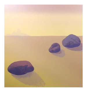 Minimalistic Serigraph Art Print, "Blue Rocks Landscape" by Nancy Denison. Unframed 1980