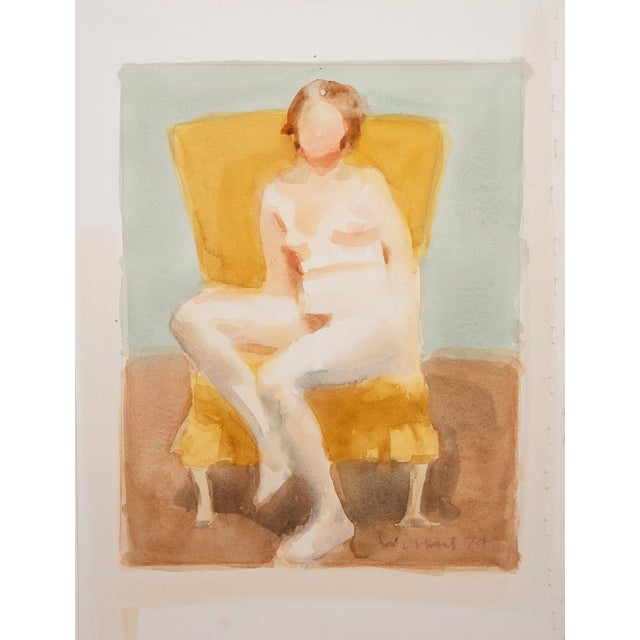 Yellow 'Seated Nude on a Yellow Chair' by Robert Wilbert, 1974, Detroit, Michigan, American Modernist For Sale - Image 8 of 8