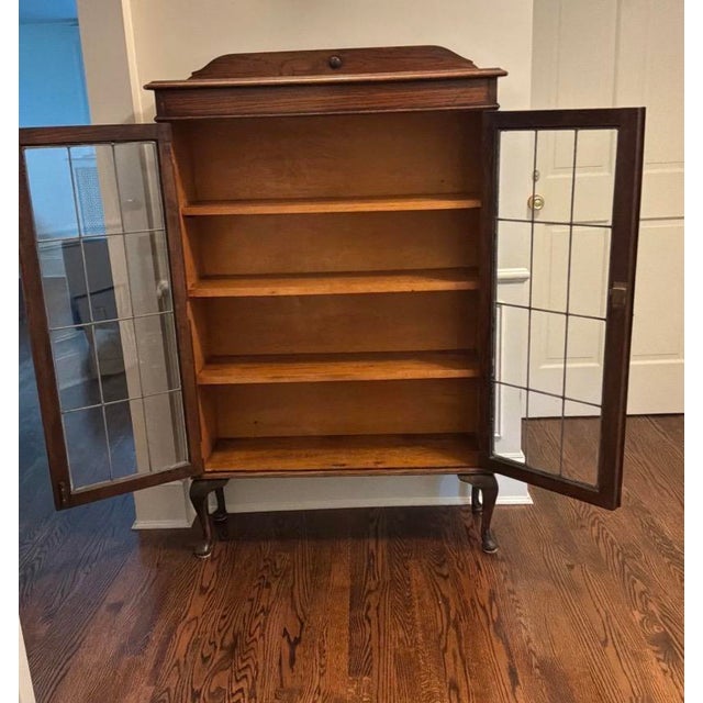 Arts & Crafts Early 20th Century Antique Arts and Crafts Bookcase - Leaded Glass Doors-Solid Oak For Sale - Image 3 of 9